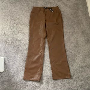 NWT PLT FAUX LEATHER BROWN STRAIGHT LEGT PANT